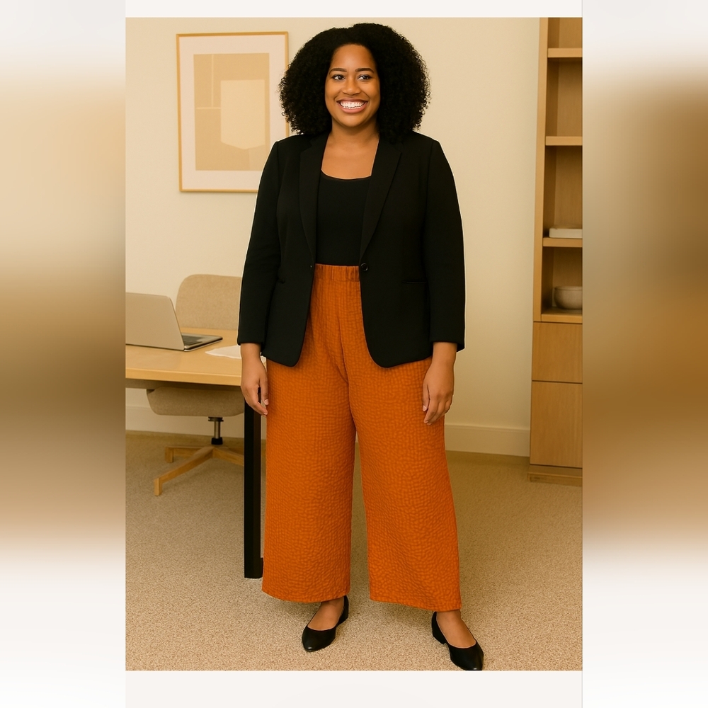 Brand New Ashley Stewart Textured Wide Leg Rust Pants With Elastic Waist.